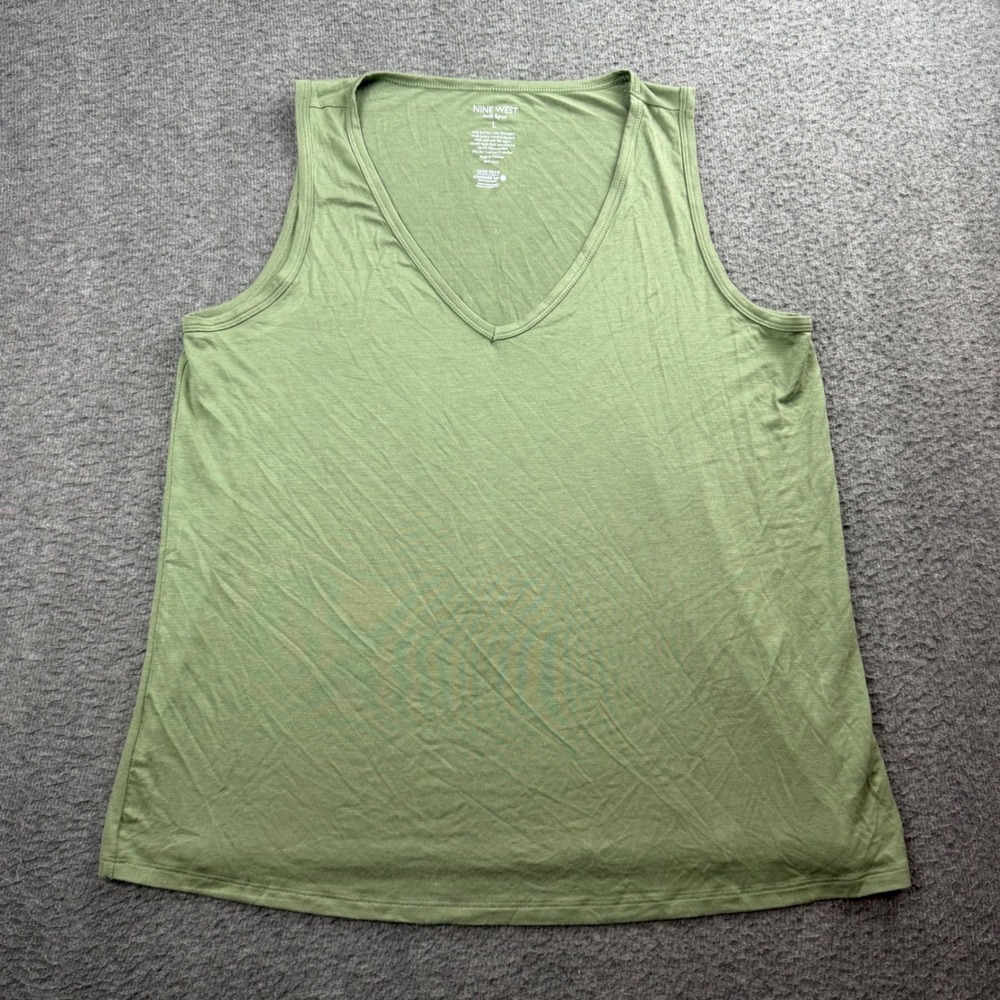 Nine West Tank Top Womens L Green Soft Spun V-Neck Sleeveless Rayon Spandex Base